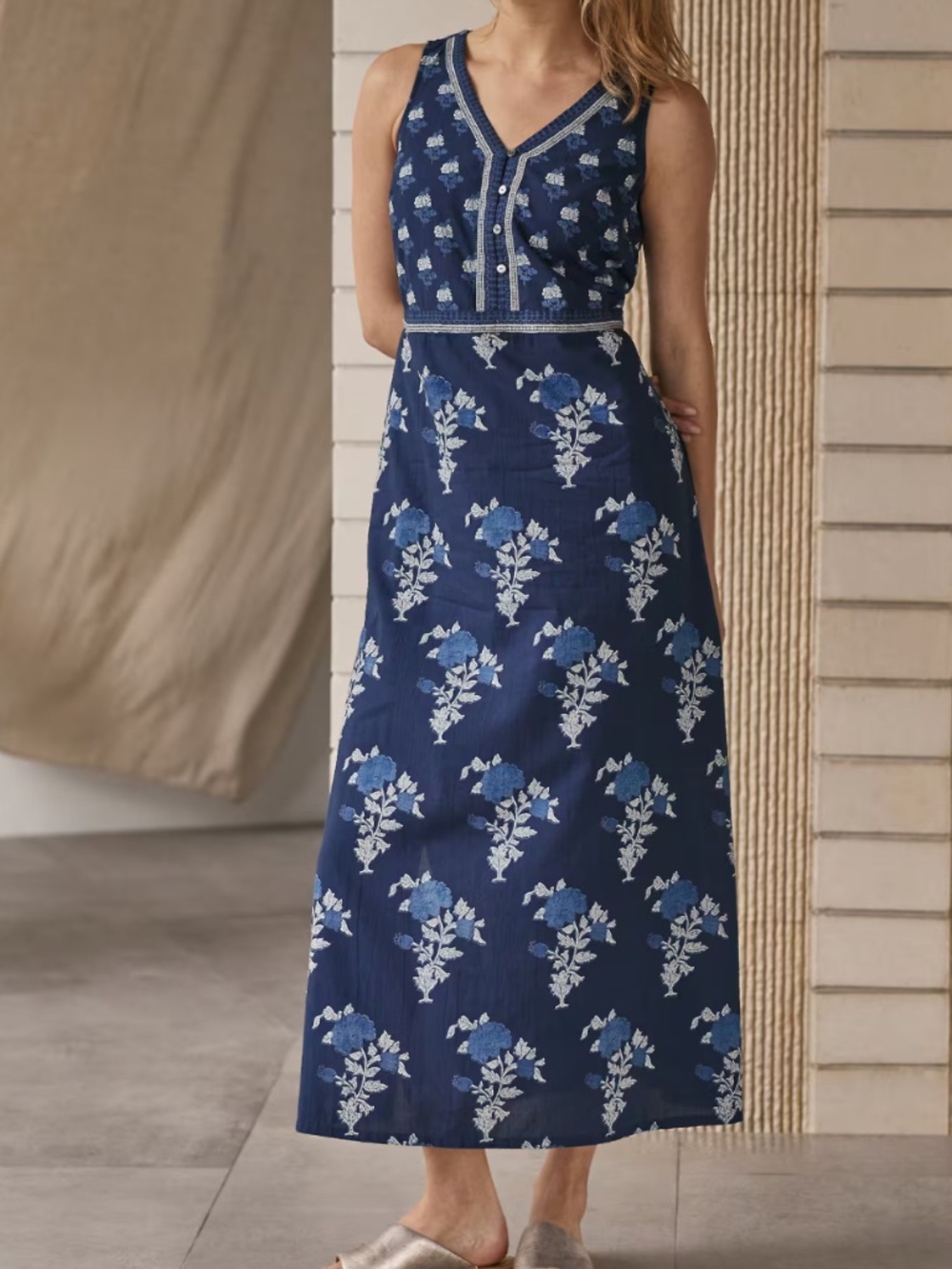 NEW J.JILL PURE JILL Mixed Block Print Cotton Maxi Dress M Petite